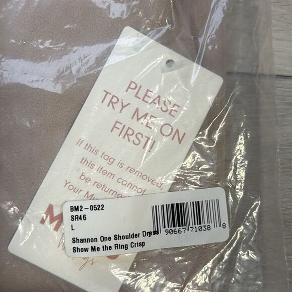 Show Me Your Mumu Shannon One Shoulder Dress Show me the Ring Crisp L Nwt - Picture 7 of 7